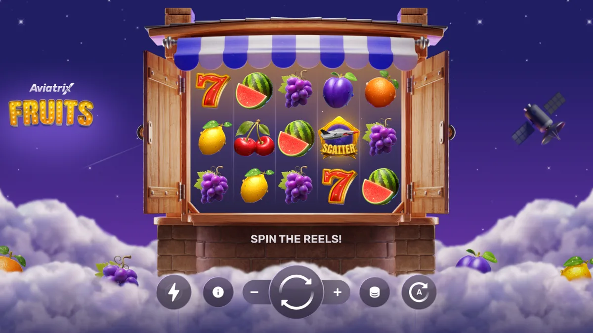 Tampilan antarmuka permainan slot Aviatrix Fruits pada layar smartphone